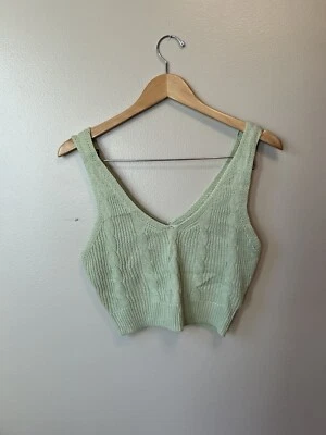 Double Zero Womens Cable Knit Tank  Small Crop Top Mint Green V Neck - Image 1 of 4