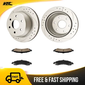 Rear Drilled Slotted Rotors Ceramic Brake Kit For Chevy Suburban GMC Sierra 1500 - Picture 1 of 12