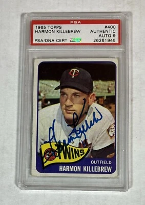 Tarjeta de béisbol 1965 Topps Harmon Killebrew Hof firmada por PSA como nueva 9 #400 gemelos Foto 1 de 2