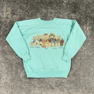 Vintage Bunny Family Sweatshirt Womens Medium M Green 90s Raglan Sleeve Made USA - Picture 1 of 16