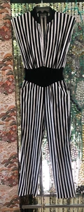 Vtg Devo Kraut Glam Rocker New Wave Black White Stripe Jumpsuit Sm 7/8 - Picture 1 of 2