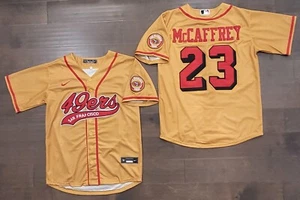 Christian McCaffrey #23 49ers Stitched Gold Color Rush Baseball Jersey NWT - Picture 1 of 3