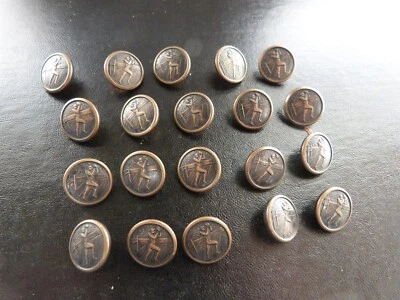 20 vintage button lot relief metal football player copper bronze tone 5/8" #43 - Image 1 of 4