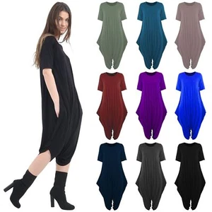 Mono para mujer Lagenlook italiano drapeado holgado harén verano manga corta mameluco - Imagen 1 de 7