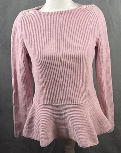 Suéter Top Lauren Ralph Lauren Para Mujer Rosa Peplum Pull Over Botón Talla Mediana - Imagen 1 de 7