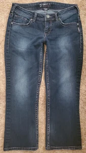 Silver AIKO Kick Flare Jeans Size 29 x 22 Capri/Cropped Stretch Dark Blue EC - Picture 1 of 7