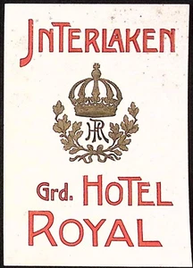 Grand Hotel Royal Interlaken Svizzera etichetta bagagli vintage corona dorata - Foto 1 di 2