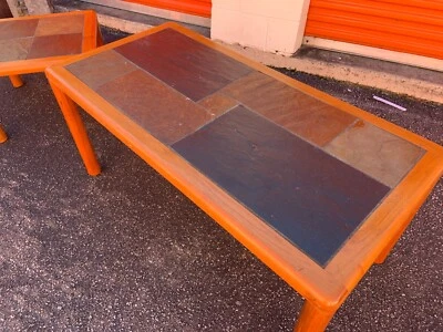 CONJUNTO Mesas Danesas De Colección De Teca Con Tapas De Pizarra De Haslev Mediados De Siglo Dinamarca Foto 1 de 4