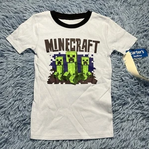 Minecraft Spiel Nachtwäsche Shirt Größe 7 Jungen blau grün Grafik - Bild 1 von 12