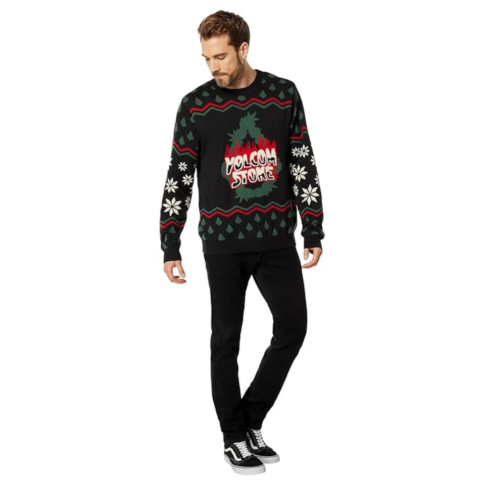 Volcom Holi Dazed Sweater Men's Medium Black Long Sleeve Pullover Cozy RED435 - Image 1 of 4