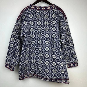 Nordic Ridge Wool Sweater Blue White Snowflake Pattern Unisex M Fair Isle - Picture 1 of 7