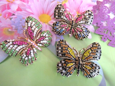 Hermoso Broche de Cristal Multicolor Mariposas Estilo Vintage Lote 3 Broches NUEVO Foto 1 de 4