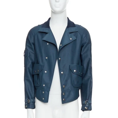BALENCIAGA 2003 blue silver snap buttons cropped moto biker jacket FR46 S - Image 1 of 4