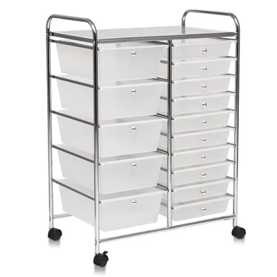 15 Drawer Rolling Storage Cart Tools Scrapbook Paper Organizer on Wheels Office - Image 1 of 4