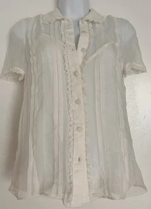 J.CREW Sheer Lace-trim Button-up Shirt w/cami Chiffon Ivory $128 Sz. 00 - Picture 1 of 6