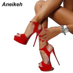 Moda donna tacchi super alti plateau décolleté cinturino alla caviglia sandali a stiletto scarpe - Foto 1 di 21