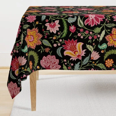 Vintage Floral Chintz Black Floral Black Christmas Autumn Printed Tablecloth - Image 1 of 4