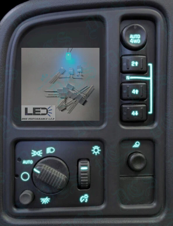 INTERRUPTORES DE TABLERO IZQUIERDO 4x4 bombilla a azul hielo led kit de actualización camiones GM SUV 2003-06 Foto 1 de 4
