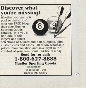 Pool, Darts Mueller Sporting Goods Lincoln Nebraska Printed Magazine ad 2 1/2 in - Picture 1 of 7