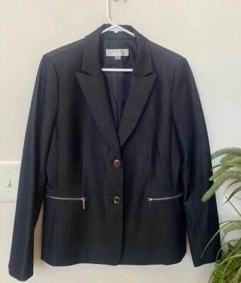 Nueva chaqueta blazer negra de mezclilla para mujer Tahari Arthur S. Levine talla 12, precio de venta sugerido por el fabricante $129 Foto 1 de 4