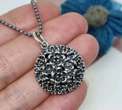 Genuine Pandora Silver & 14k Gold Wanda’s Garden Necklace Black Spinel 💕 80cm  - Image 1 of 4