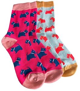 Scottie Dog Socks 2 Pair Pack Ladies Pink Blue Red Bamboo Scottish Terrier Dogs