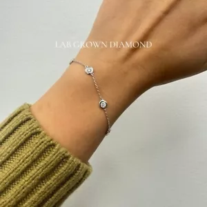 1.10 Carats Diamonds By The Yard Bracelet 14K White Gold Lab Grown Station 7'' - Picture 1 of 2