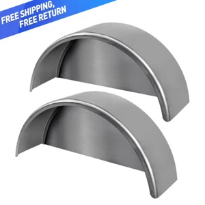 Pair of Steel Round Single Axle Trailer Fenders & Fender Backs For 14"-16" Wheel - Picture 1 of 8