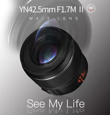 YONGNUO YN42.5mm F1.7M II STM AF/MF Lens for M4/3 M43 Panasonic Olympus Camera - Image 1 of 4