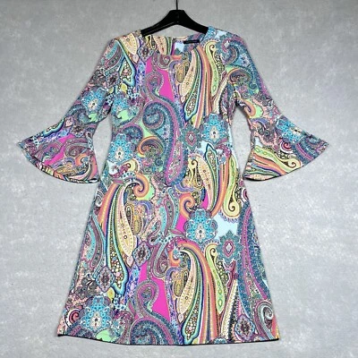 Tommy Hilfiger A Line Dress Size 4 Colorful Paisley Bell Sleeve Boho Dress - Image 1 of 4