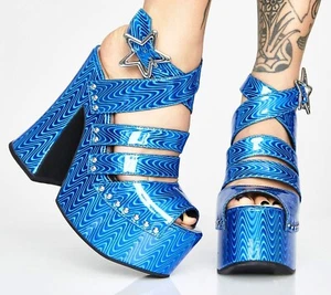 Current Mood Plateau Sandalen Absatz blau wellig Gr. 10M Top Zustand - Bild 1 von 10