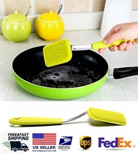 9" Silicone Kitchen Brush Scrubber with Handle Antibacterial Brush for Pans Pots - Picture 1 of 7