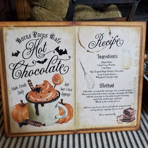 PRIMITIV VINTAGE VIKTORIANISCHER STIL HALLOWEEN CAFE KÜCHE HEISS KAKAO REZEPTSCHILD - Bild 1 von 10