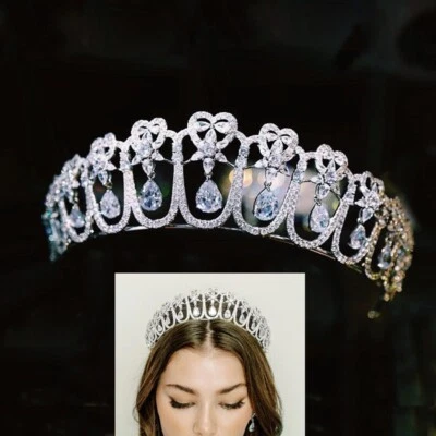 Royal Queen Silver CZ Crystal Bridal Tiaras Crowns HeadpieceWedding Headbands - Image 1 of 4