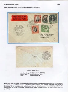 Chile 1929 Correo Aéreo Temprano Historia Postal 2do Vuelo Encuadernado Página de Exposición Original - Imagen 1 de 1