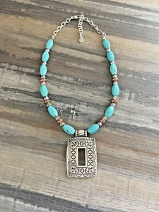 Brighton Copper Canyon Necklace, Turquoise And Copper Colored Beads - Picture 1 of 7