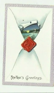 Postal de principios de 1900 saludos de año nuevo,, sello de cera roja look en papel - Imagen 1 de 2