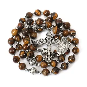 Collana Perline di Pietra Medaglia Miracolosa Cattolica con Rosario Crocifisso Argento - Foto 1 di 7