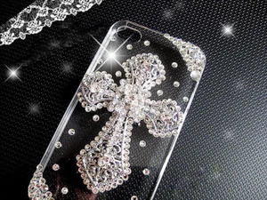 Silver Cross Clear Gems Bling Rhinestones Case Cover For Various Mobile Phone - Picture 1 of 4