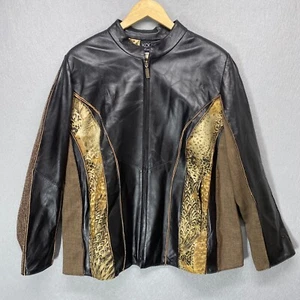 Vintage KOOS Jacket Womens 1X Leather Moto Tweed Animal Print Art Avant Garde - Picture 1 of 17