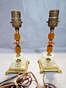 Old Antique Vtg Ca 1930s Pair Bakelite Table Lamps Art Deco Butterscotch - Imagen 1 de 18