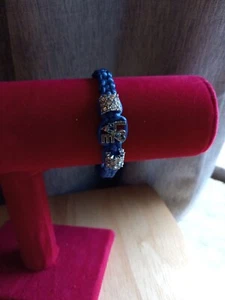Royal Blue Braided Bracelet W/ 2 Vintage Charms Rhinestones &1 Love Charm... - Picture 1 of 13