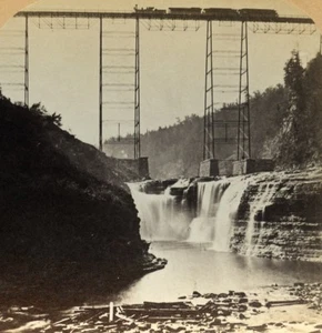 USA Bridge & Falls on the Line of the Erie Railway Old Stereo Photo 1900 - Picture 1 of 3