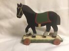 Vintage Black Wood Horse Pull Toy with Wood Base and Wood Wheels~Germany~TY37
