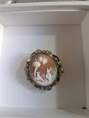 Antique Goldtone Carved  Cameo W/Tube Hinge And C-Clasp - Image 1 of 4