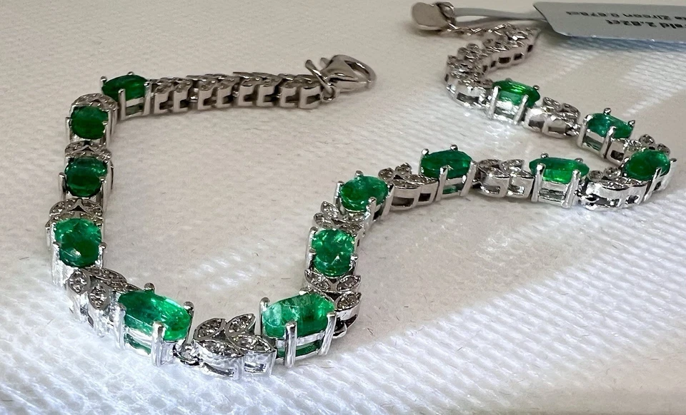 Pulsera Esmeralda Natural Genuina 2.82 Ct Verde Vivo Ojo Limpio Hoja Diseño 7.07g Foto 1 de 4