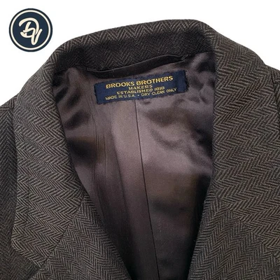 1980's 48 R Brooks Brothers " Makers " Chocolate Brown Herringbone Tweed Coat - Image 1 of 4