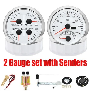 2 Gauge Set with senders 85mm GPS Speedometer w/tacho&4 In 1 Gauge for Boat Car - Picture 1 of 17
