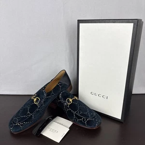Mocasín de terciopelo azul GUCCI Jordaan Horsebit GG 526298 para hombre talla 10 - Imagen 1 de 20