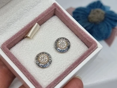 EN CAJA Genuino Pandora Plata y Oro 14k Firma Pendientes EDICIÓN LIMITADA Foto 1 de 4